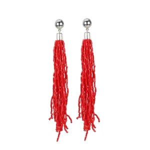 Women's Alloy, Beads Hook Dangler Hanging Earrings-Red - Image 1