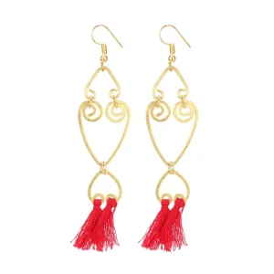 Women's Oxidized Silver plated Hook Dangler Hanging Tassel Earrings-Gold - Image 1