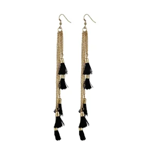 Women's Alloy, Beads Hook Dangler Hanging Tassel Earrings-Black - Image 1