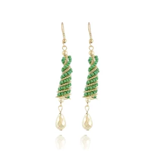 Women's Alloy Hook Dangler Hanging Earrings-Green - Image 1