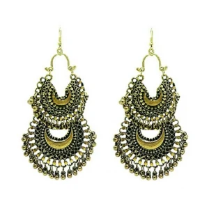 Women's Gold Plated Hook Dangler Hanging Earrings-Gold - Image 1