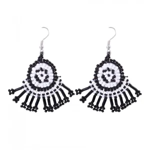 Women's Alloy, Thread Hook Dangler Hanging Earrings-Black - Image 1