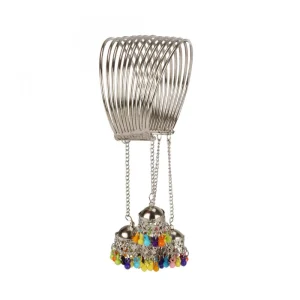 Stylish Oxidized Silver Bangle Bracelet With Hanging Jhumki (Color: Silver) - Image 1