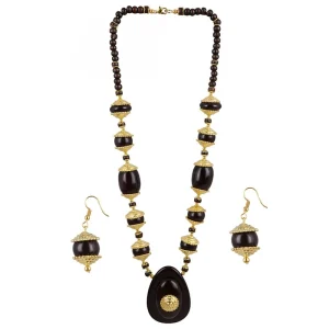 Women's Designer Dark Brown and Golden Beads South Style Necklace (Color: Black) - Image 1
