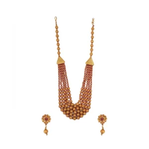 Women's Ethnic Five Layer Brass Mala With Crystal For Women And Girls (Red, Free Size) - Image 1