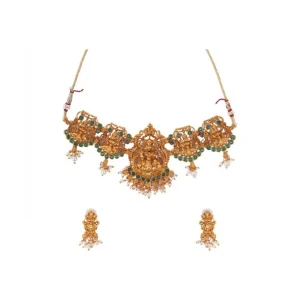 Women's Elegent Temple Jewellery Set (Green, Free Size) - Image 1