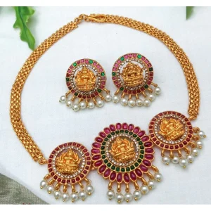 Women's Gold Plated Choker Necklace and Earrings Set (Multi Color, Free Size) - Image 1