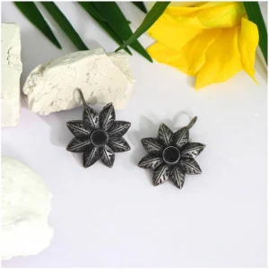 Women's Black Color Glass Stone Oxidised Earrings - Image 1