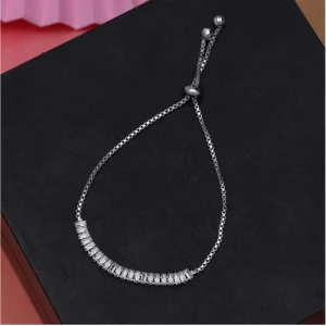 Women's Silver Color Rhinestone Adjustable Bracelet - Image 3