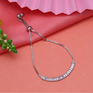 Women's Silver Color Rhinestone Adjustable Bracelet - Image 1