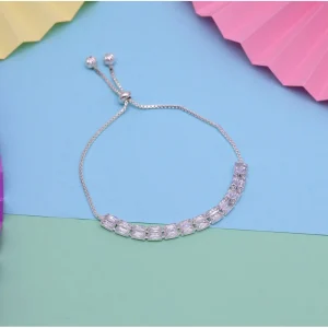 Women's Silver Color Rhinestone Adjustable Bracelet - Image 3