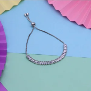 Women's Silver Color Rhinestone Adjustable Bracelet - Image 3