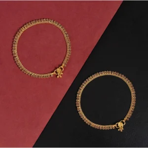 Women's Gold Color Rhinestone Anklets (Free Size: Upto 10") - Image 3