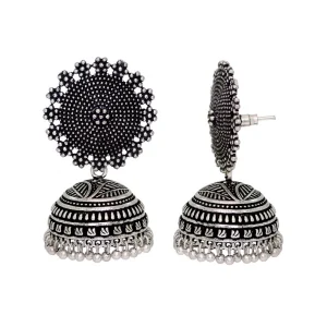 Women's Oxidised Silver Plated Handmade Jhumka Brass Earrings - Image 6
