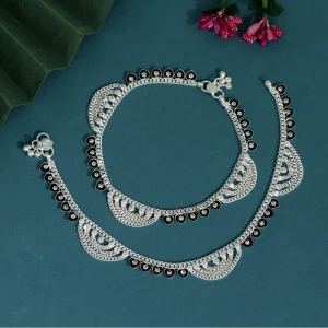 Women's Maroon Color Rhinestone Anklets (Free Size: Upto 10") - Image 2