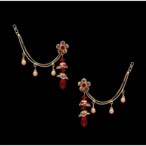 Women's Red Color Bahubali Earrings - Image 3