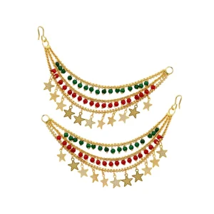 Women's Maroon & Green Color Antique Earrings Chain - Image 1