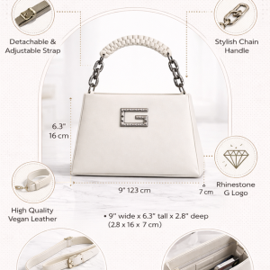 Elegant Off-White Top Handle Handbag for Women with Braided Strap and Metal Chain Detail, Premium Structured Shoulder Bag for Party, Office & Daily Use - Image 3