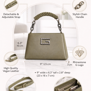 Olive Green Structured Handbag with Chain Handle - Image 3